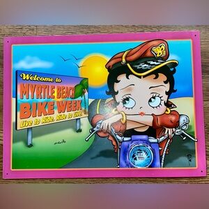 NEW VINTAGE 2004 USA BETTY BOOP MYRTLE BEACH BIKE WEEK TIN SIGN KING FEATURES